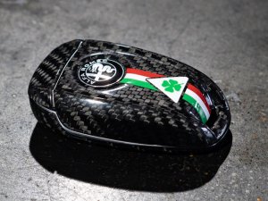 Alfa Romeo Giulia Key Fob Cover - Carbon Fiber - Black w/ QV Logo Alfa Romeo Giulia Key Fob Cover - Carbon Fiber - Black w/ QV Logo
